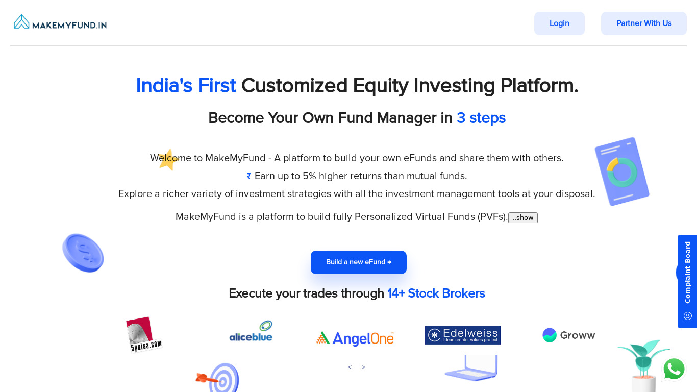 MakeMyFund Landing page