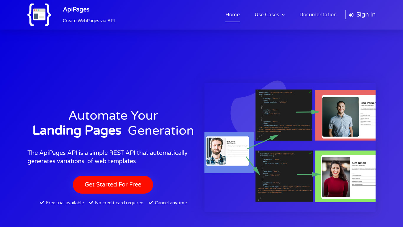 ApiPages Landing page