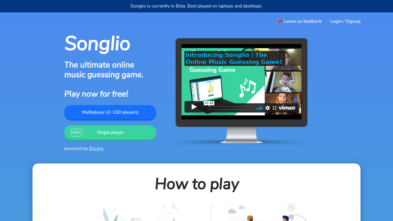 Songlio Landing page