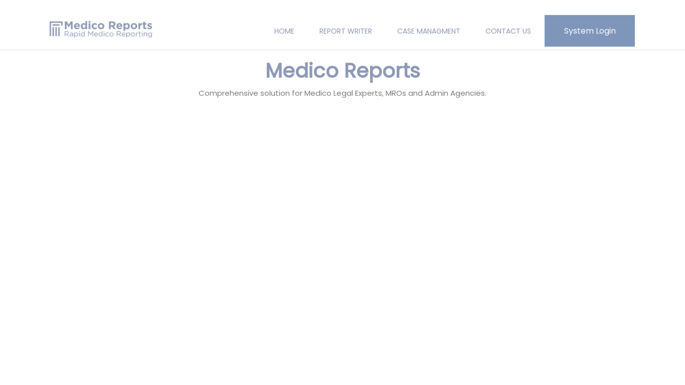 Medico Reports Landing page