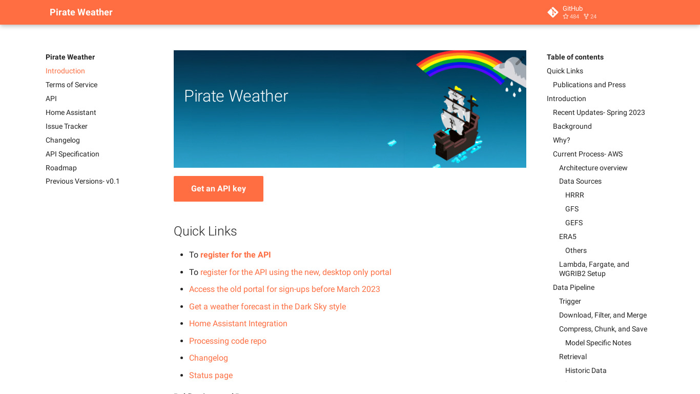 PirateWeather.net Landing page