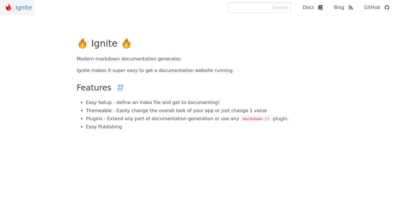 Ignite (documentation generator) Landing page