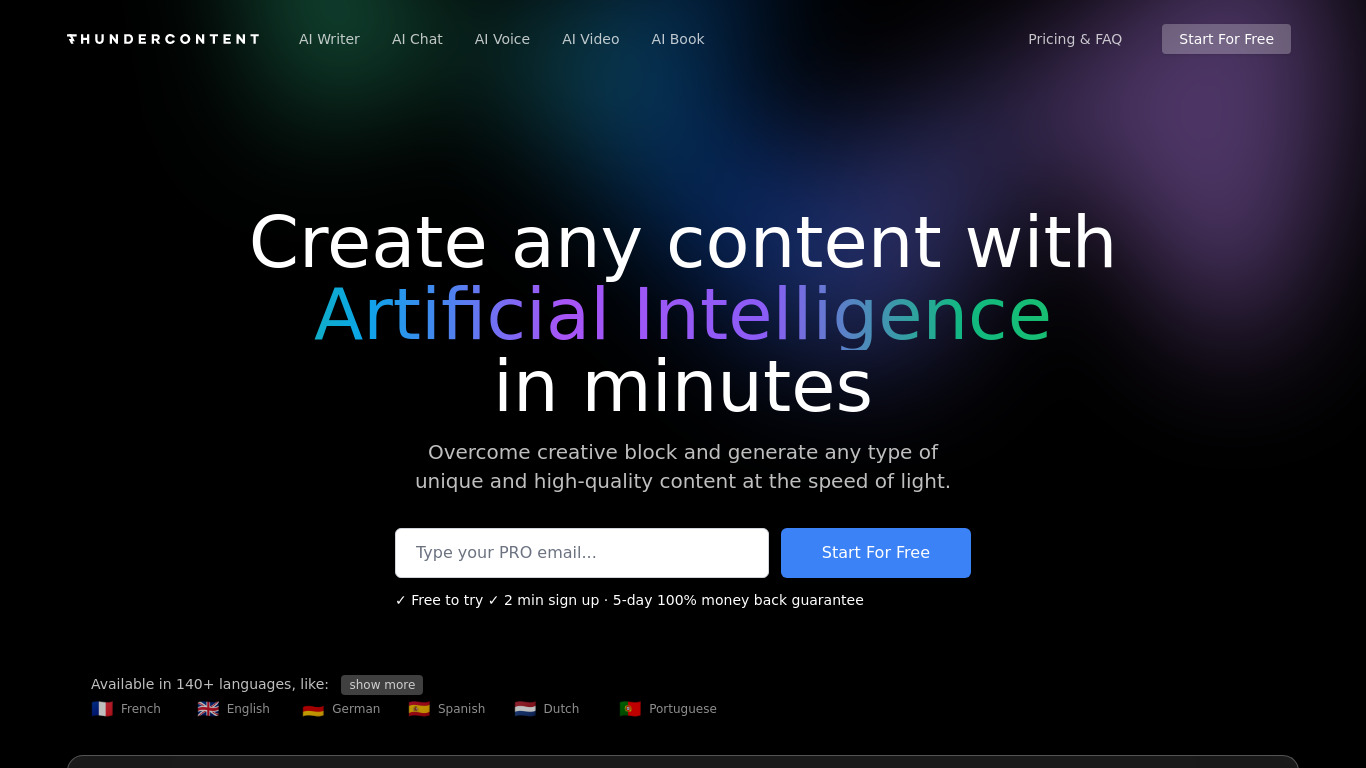 Thundercontent Landing page