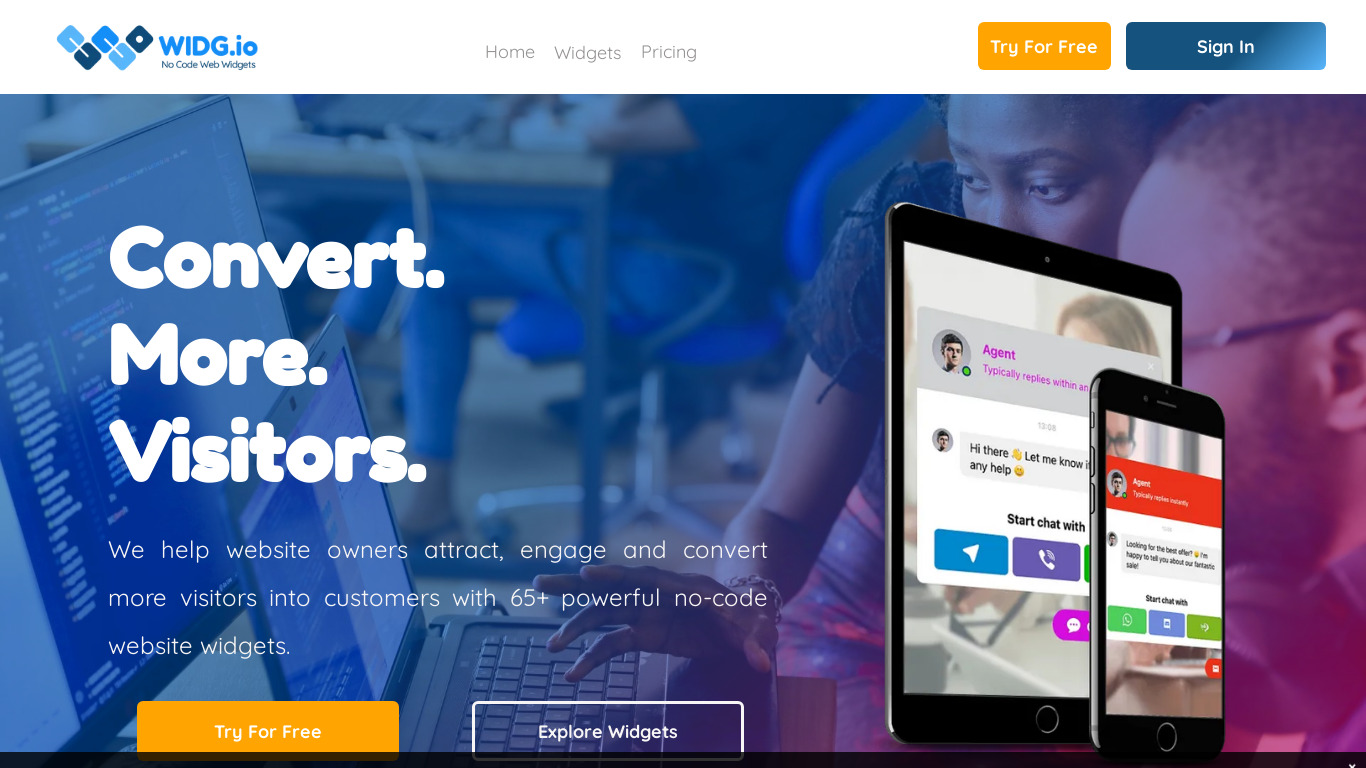 Widg.io Landing page
