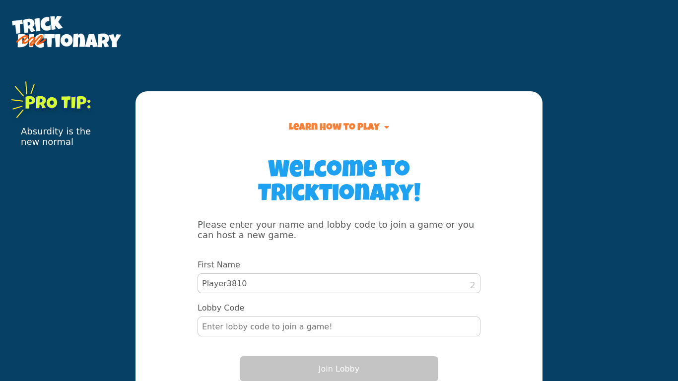 Tricktionary Landing page