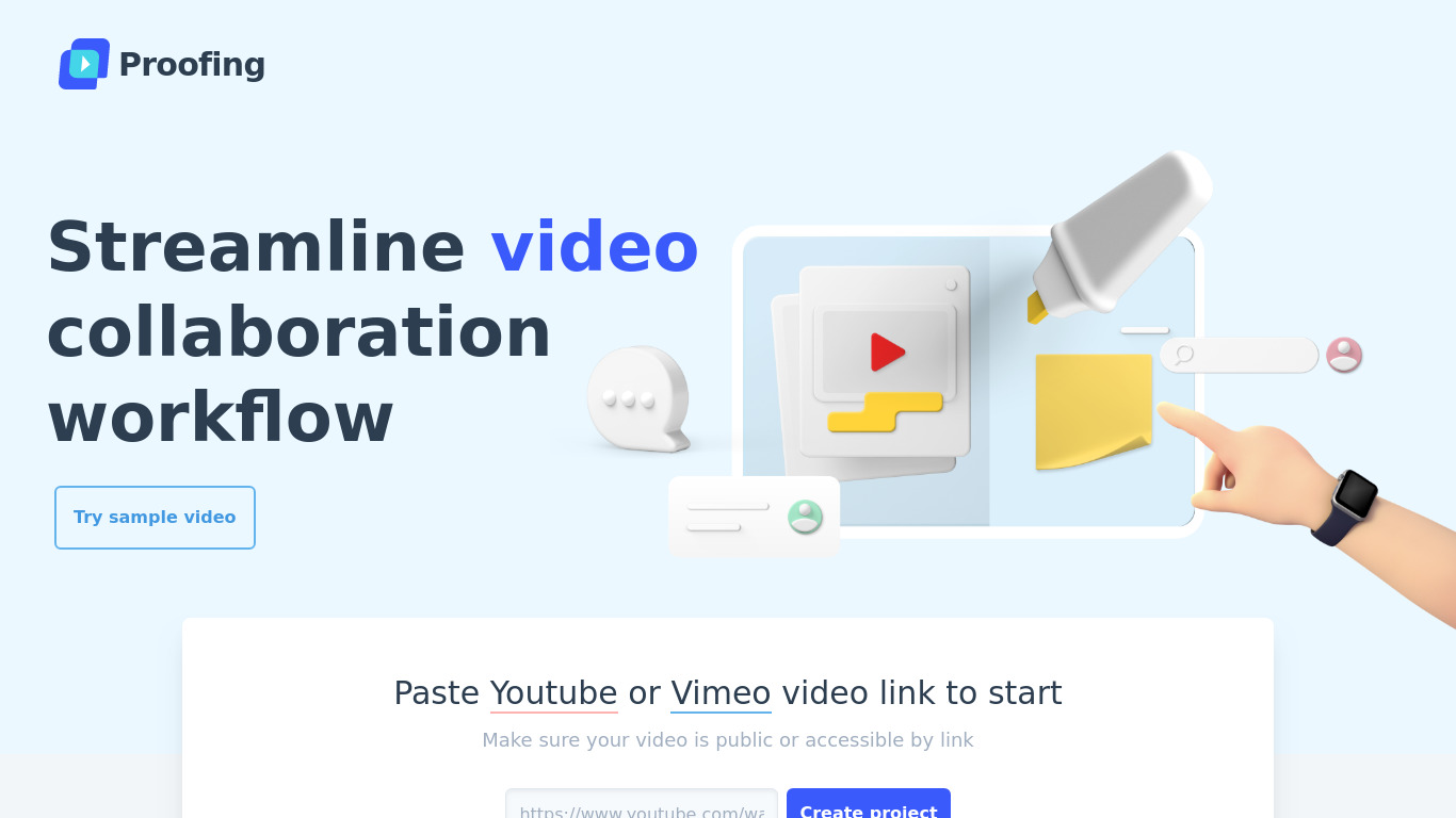 Streamline video proofing Landing page