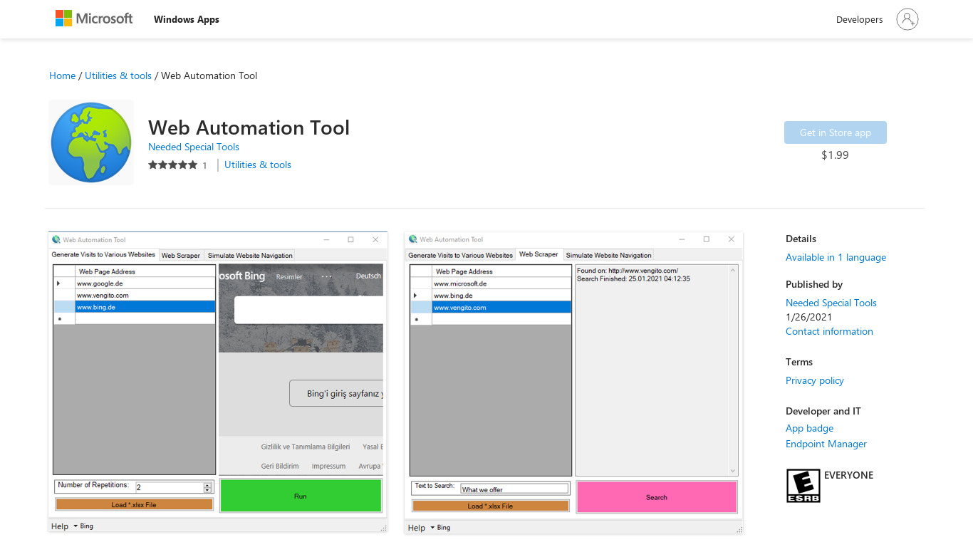 Web Automation Tool Landing page