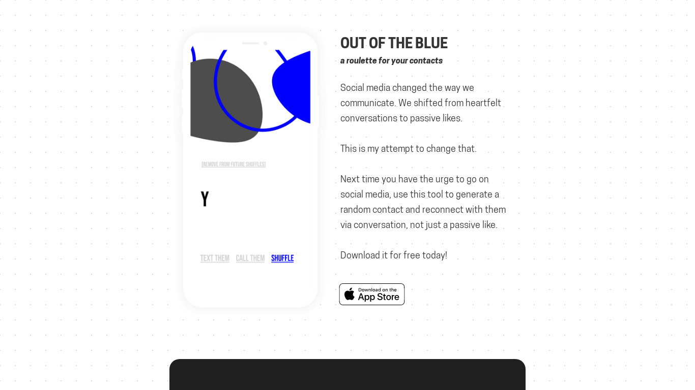 Out of the Blue Landing page