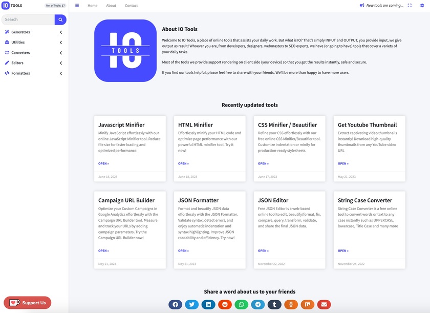 IO Tools Landing Page