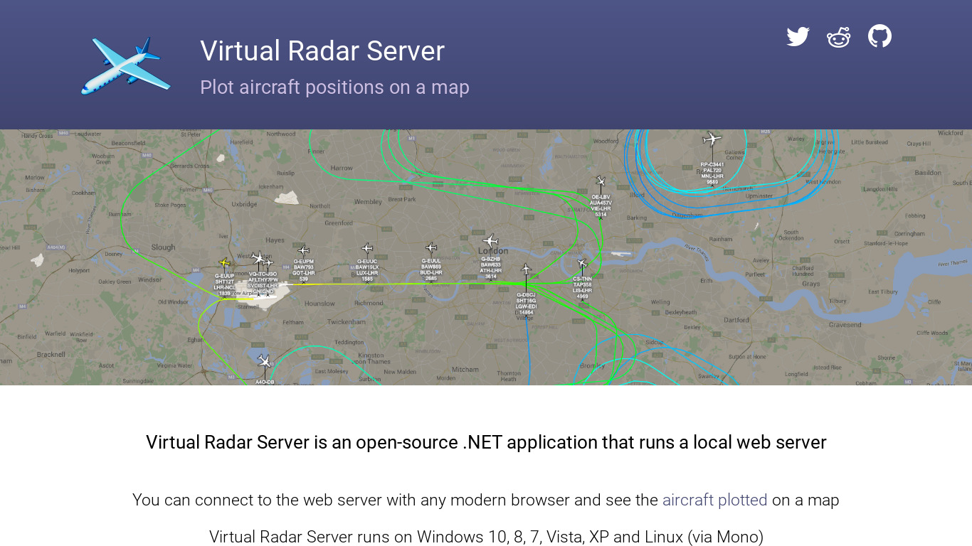 Virtual Radar Server Landing page