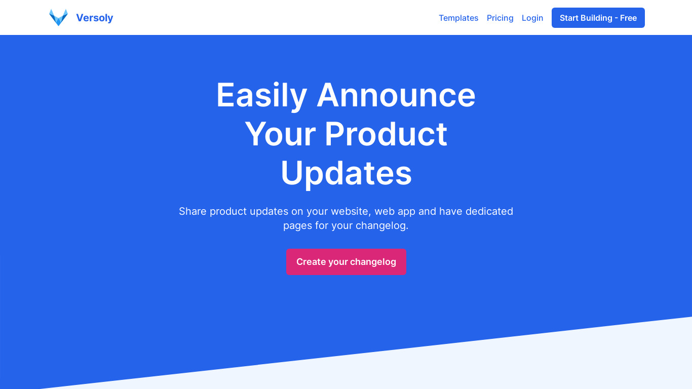 Changelog by Versoly Landing page