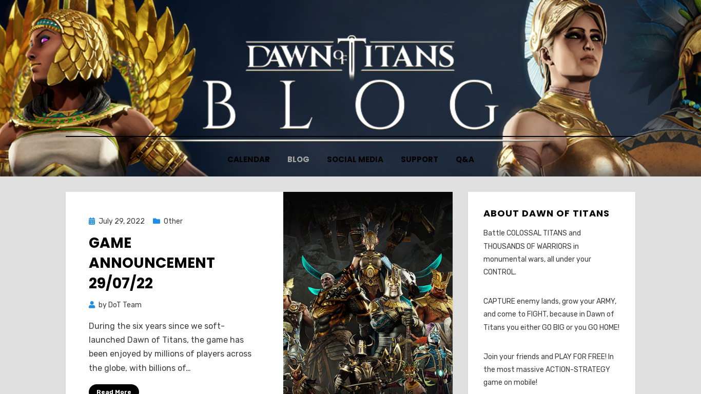 Dawn of Titans Landing page