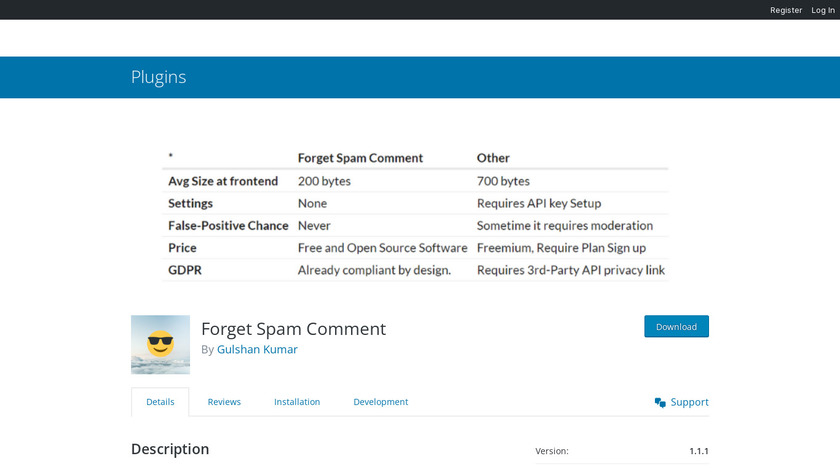 Forget Spam Comment Landing Page