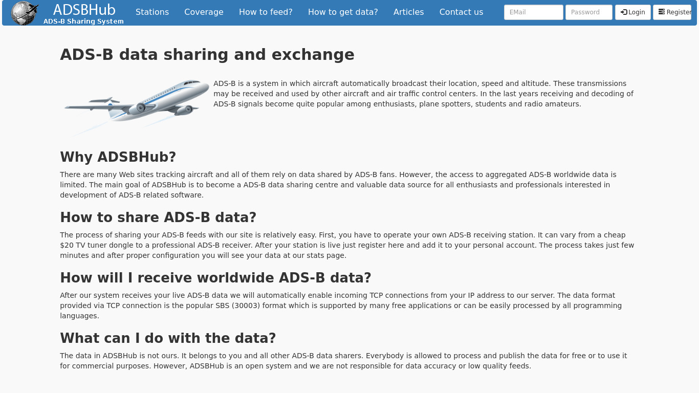 ADSB Hub Landing page