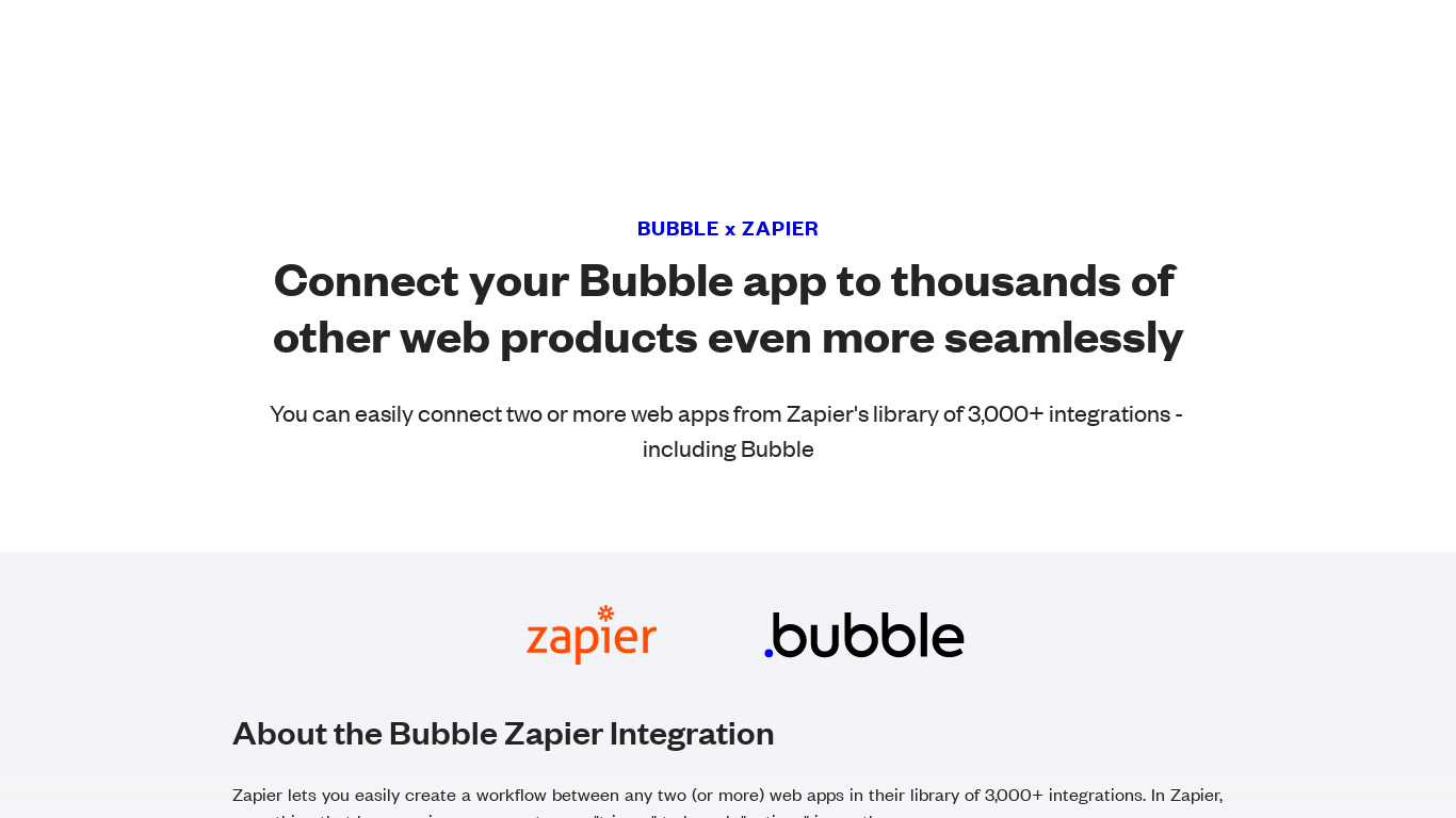 Official Bubble Zapier Integration Landing page