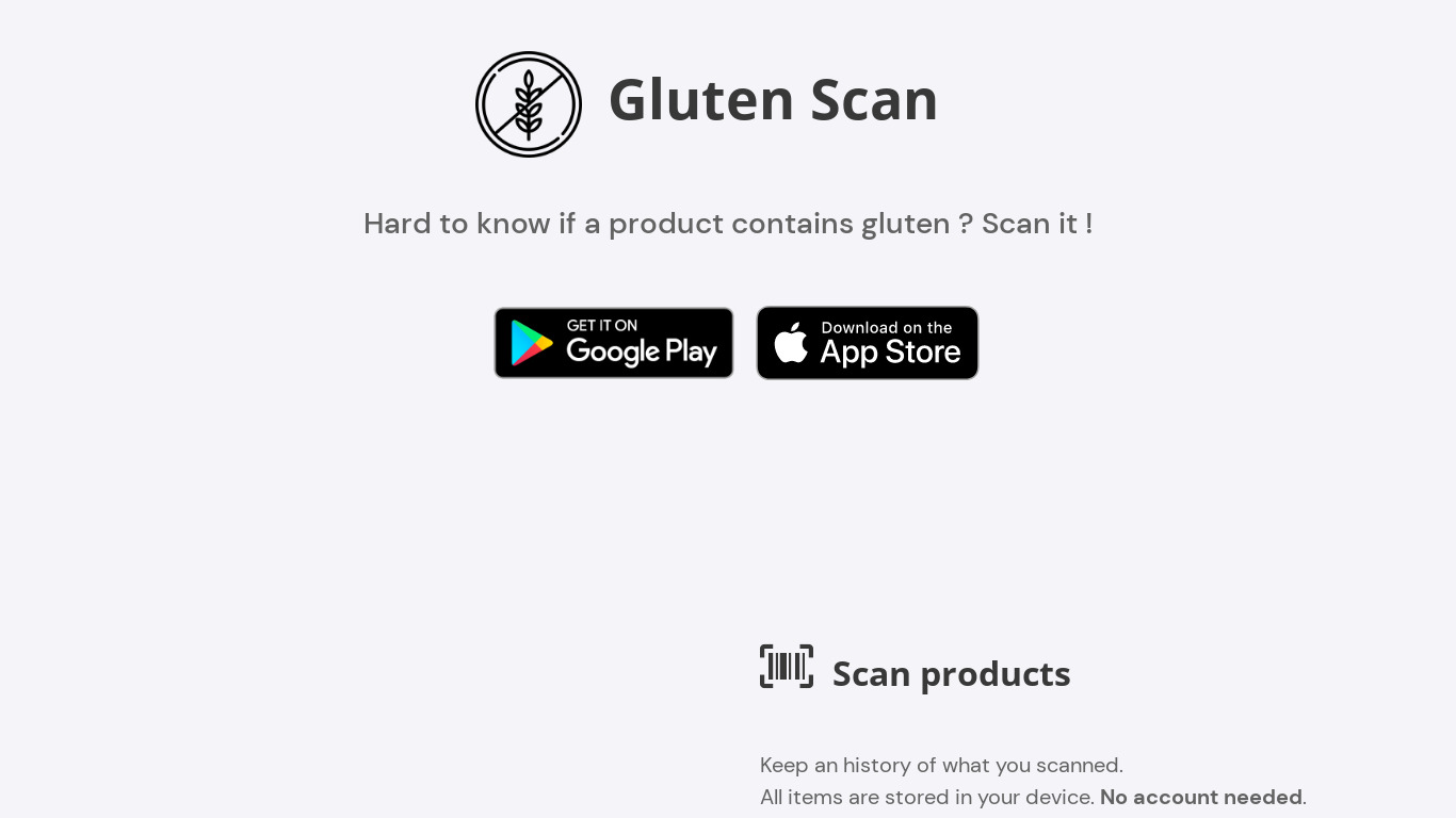 Gluten Scan Landing page
