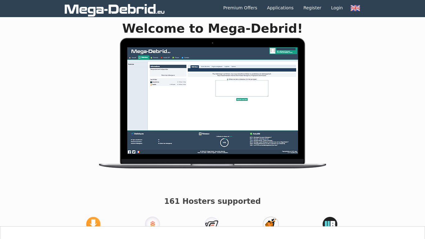 Mega-Debrid Landing page