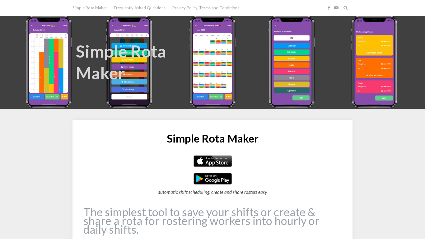 Simple Rota Maker Landing page