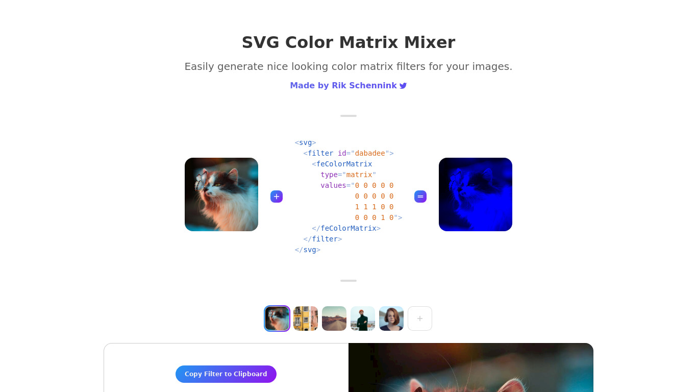 SVG Color Matrix Mixer Landing page