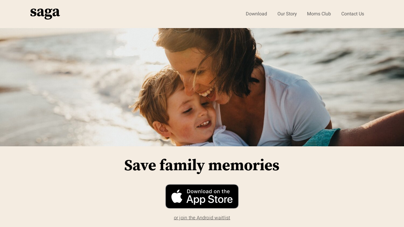 Saga: Save Family Memories Landing page