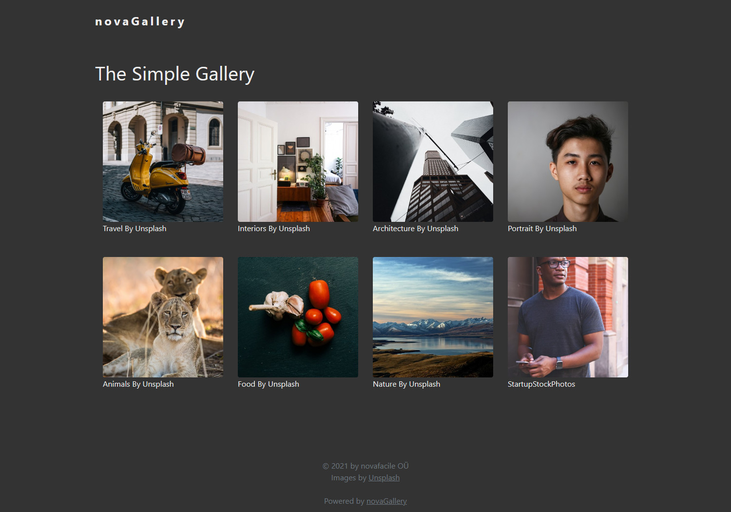 novaGallery.org Landing page