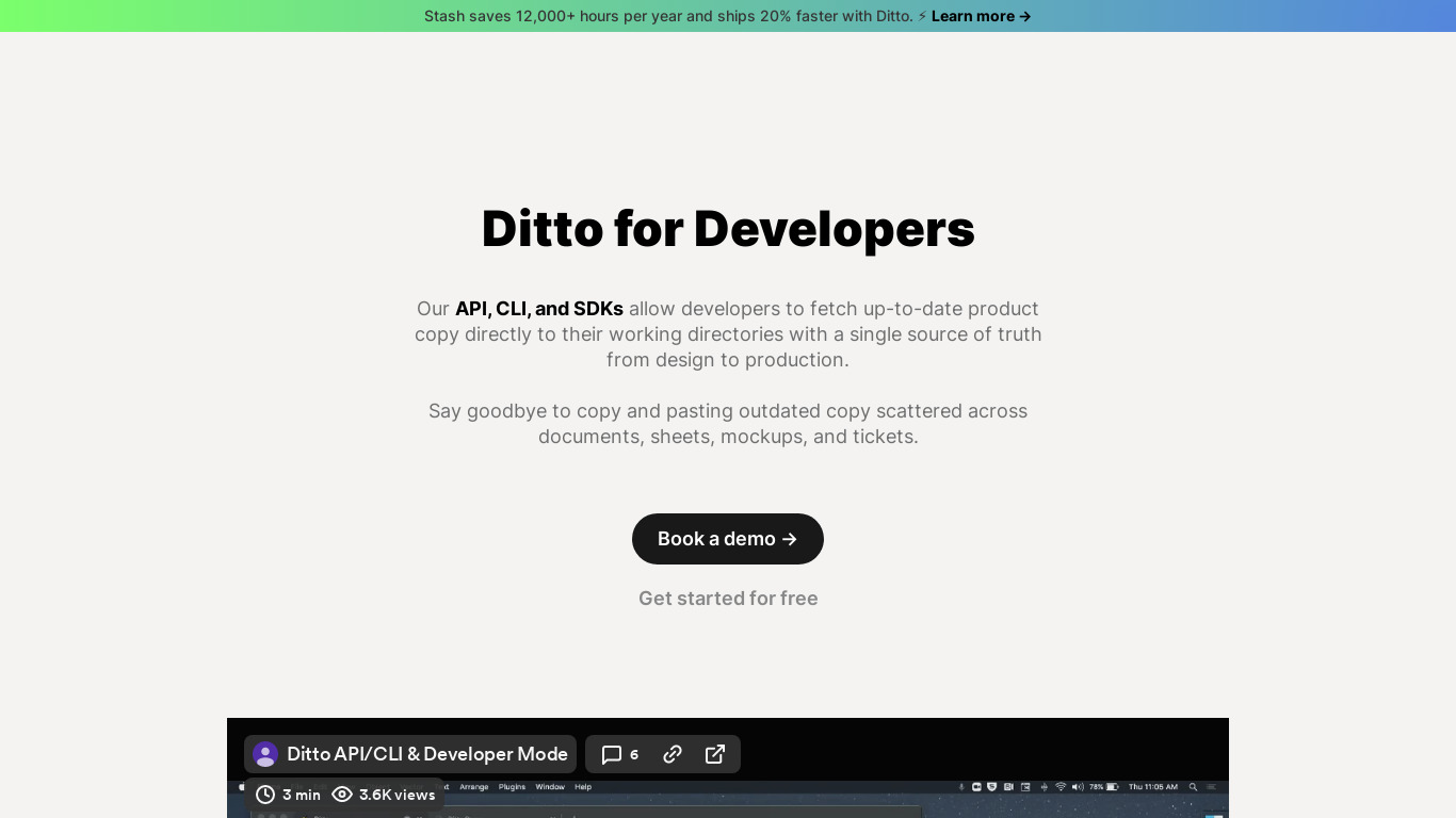 Ditto for Developers Landing page
