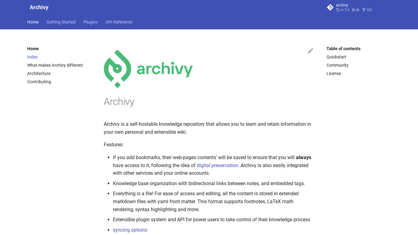 Archivy Landing page