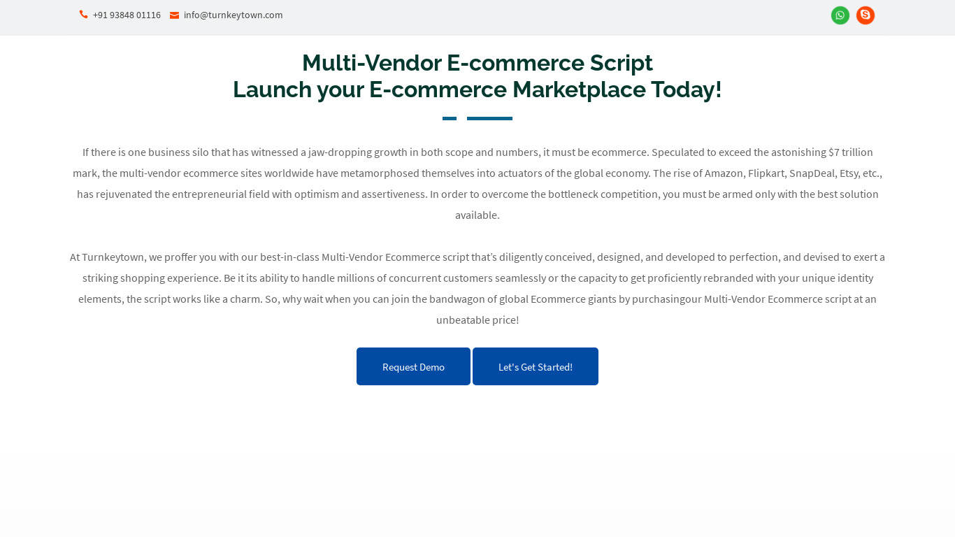 TurnkeyTown Multi-Vendor E-commerce Script Landing page