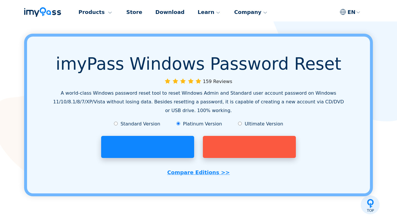 imyPass Windows Password Reset Landing page