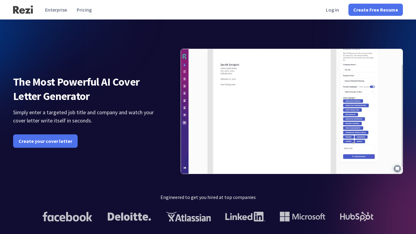 AI Cover Letter Landing page