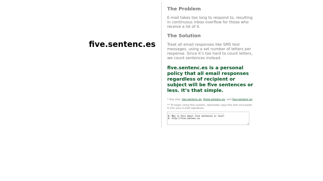 Five Sentences Landing page