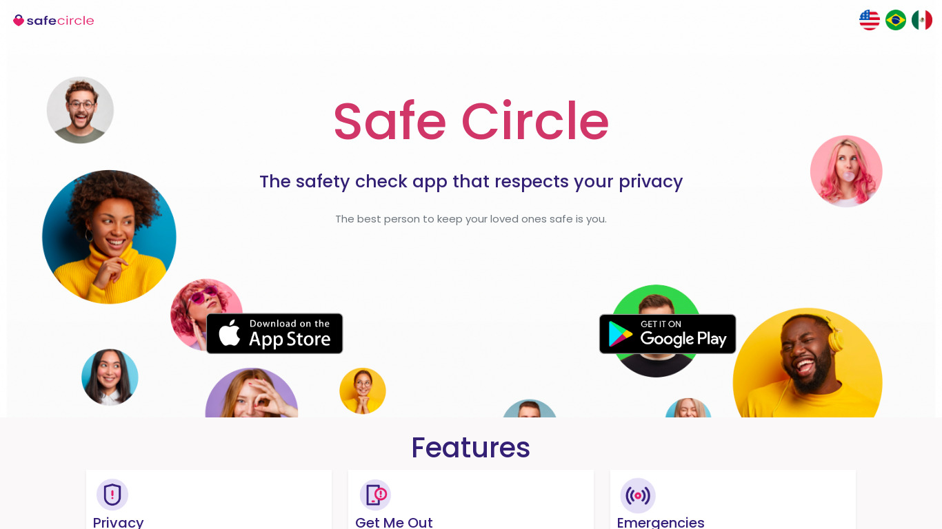 Safe Circle Landing page