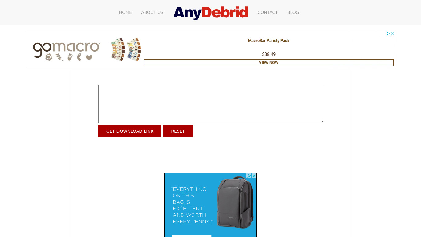 AnyDebrid Landing page