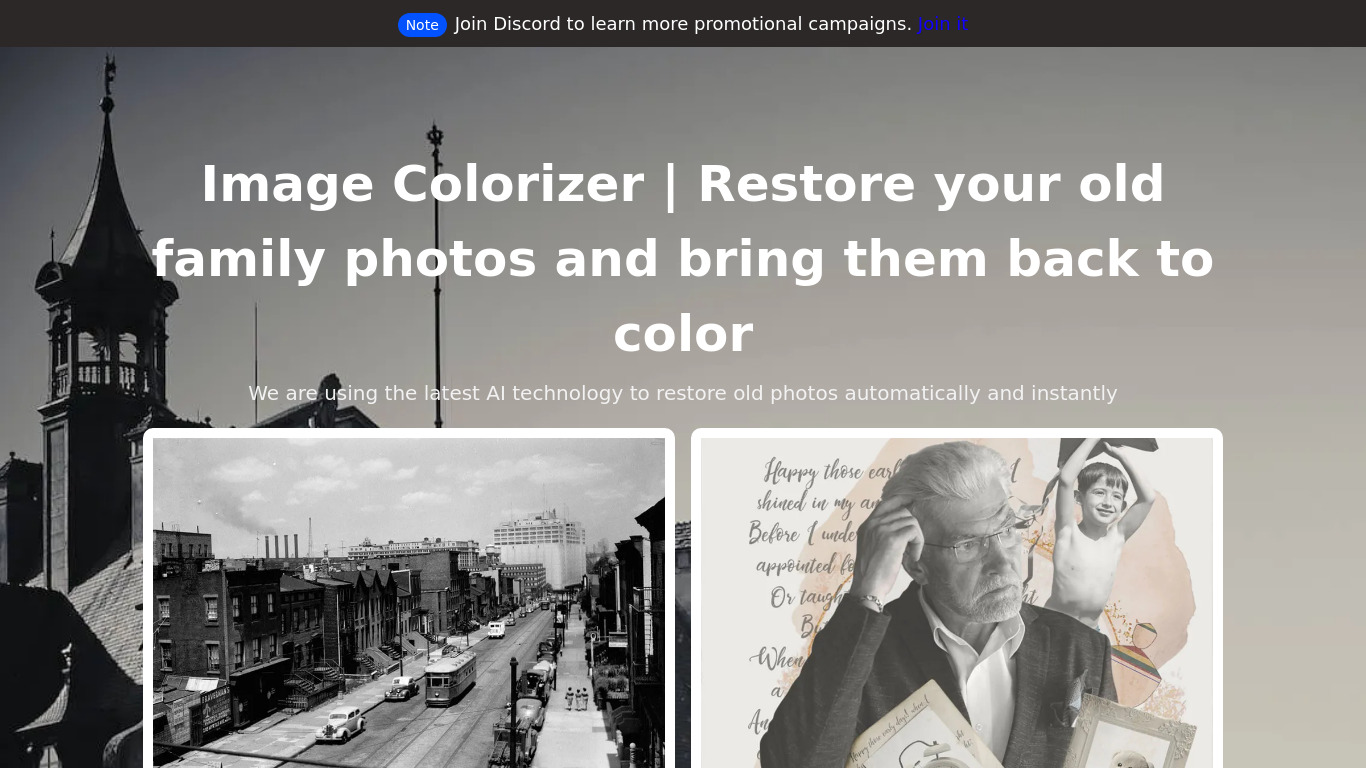 Image Colorizer Landing page