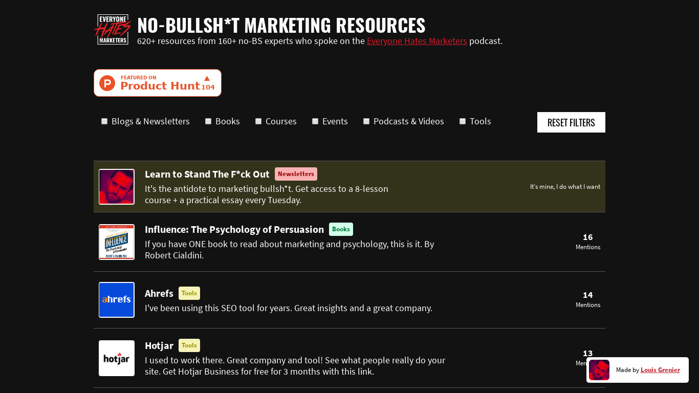 No BS Marketing Resources Landing page