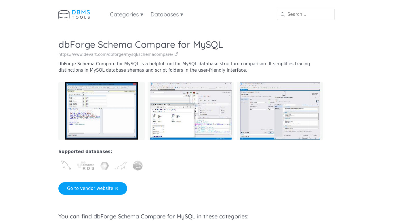 dbForge Schema Compare for MySQL Landing page