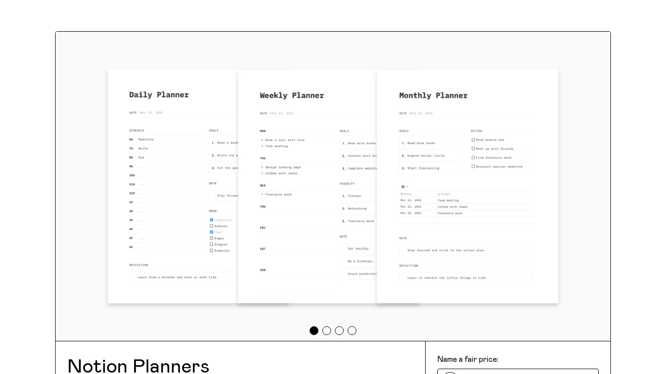 Notion Planners Landing page