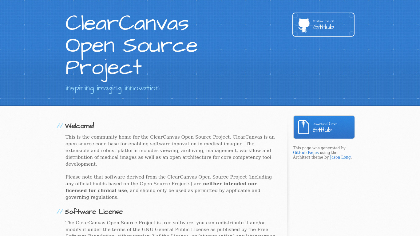ClearCanvas Workstation Landing page