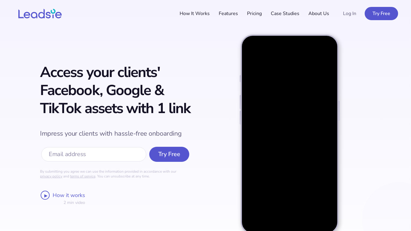 Leadsie Connect Landing page