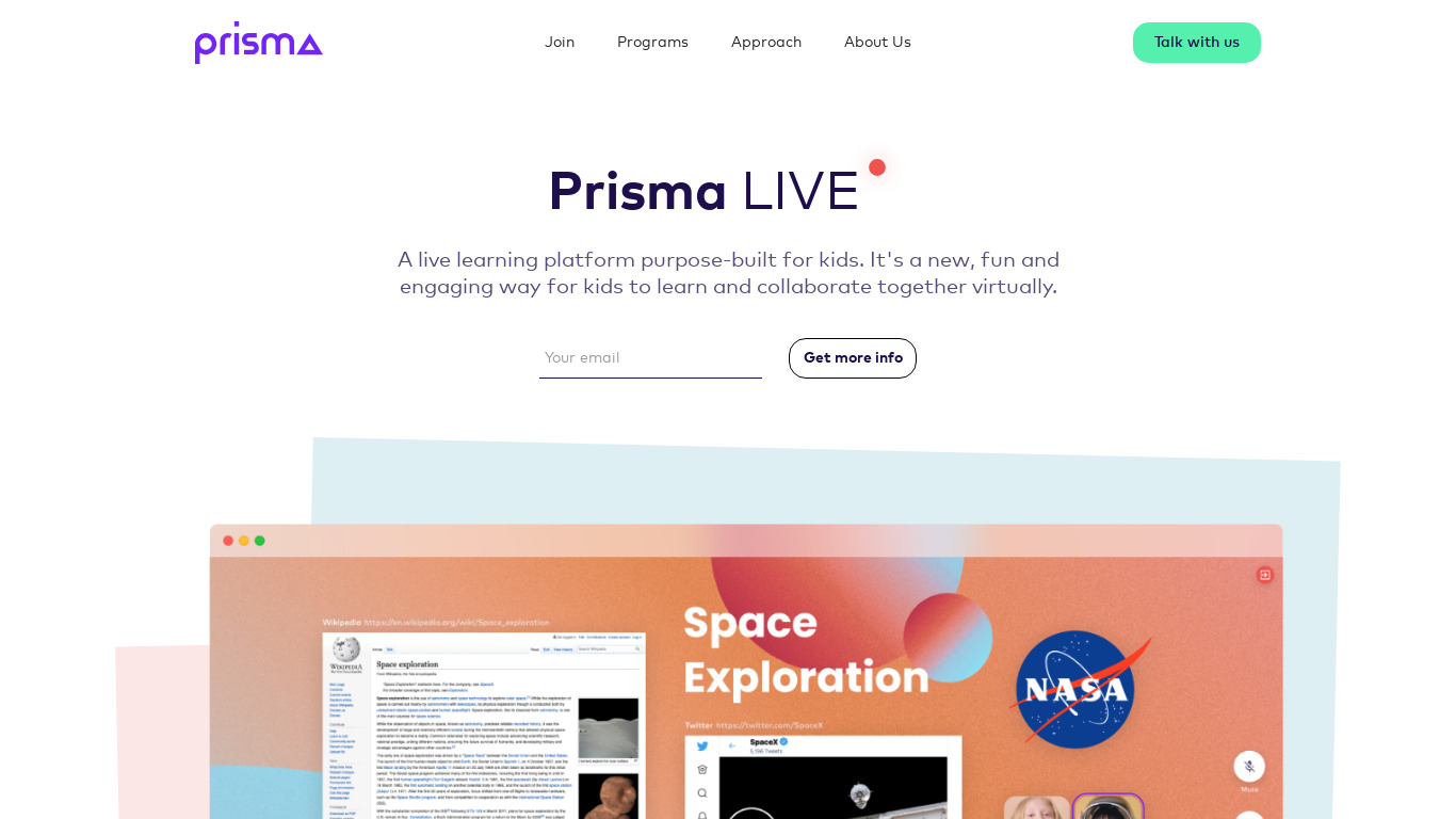 Prisma LIVE Landing page