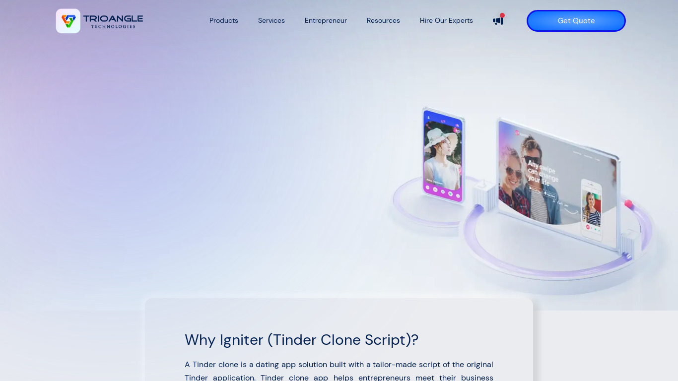 Tinder clone by Trioangle Landing page
