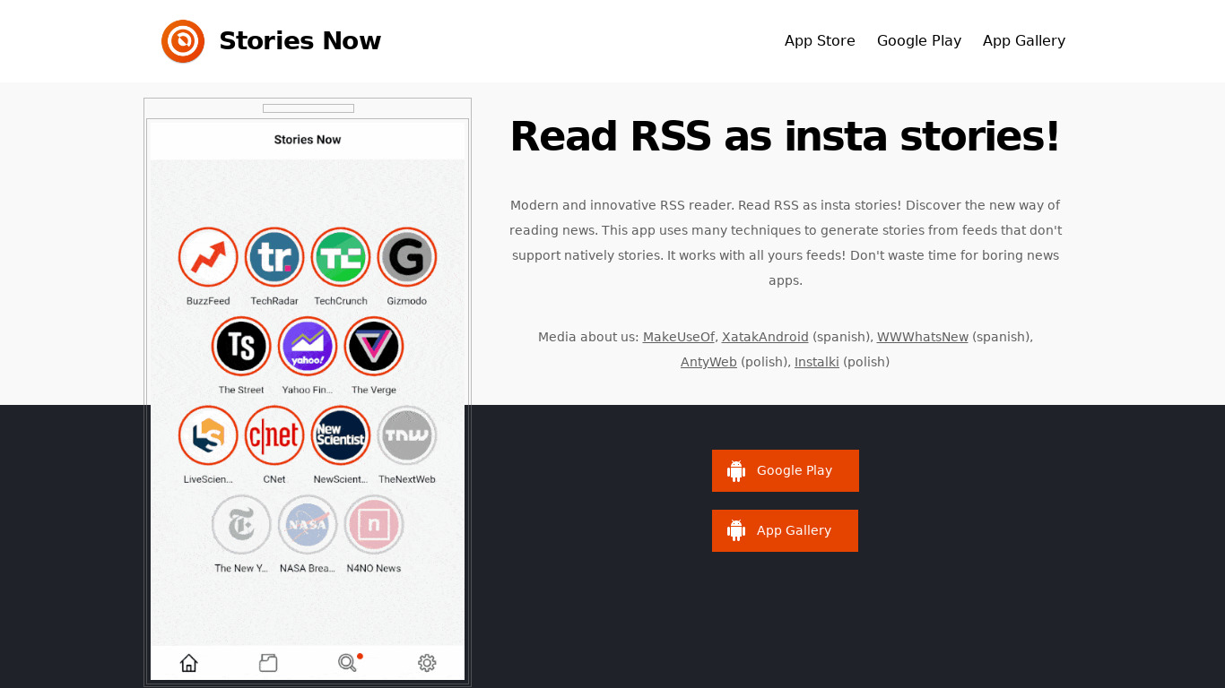 Stories Now Landing page