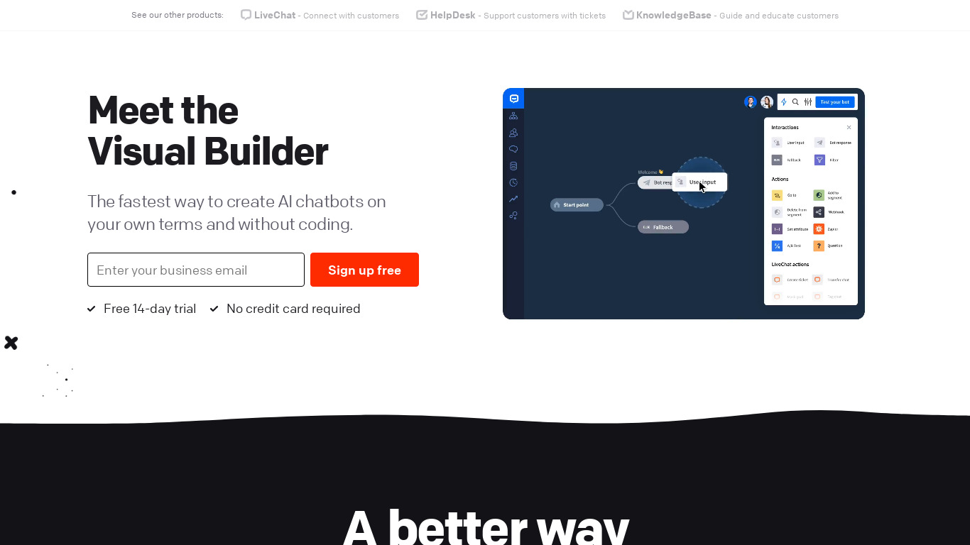ChatBot Visual Builder Landing page