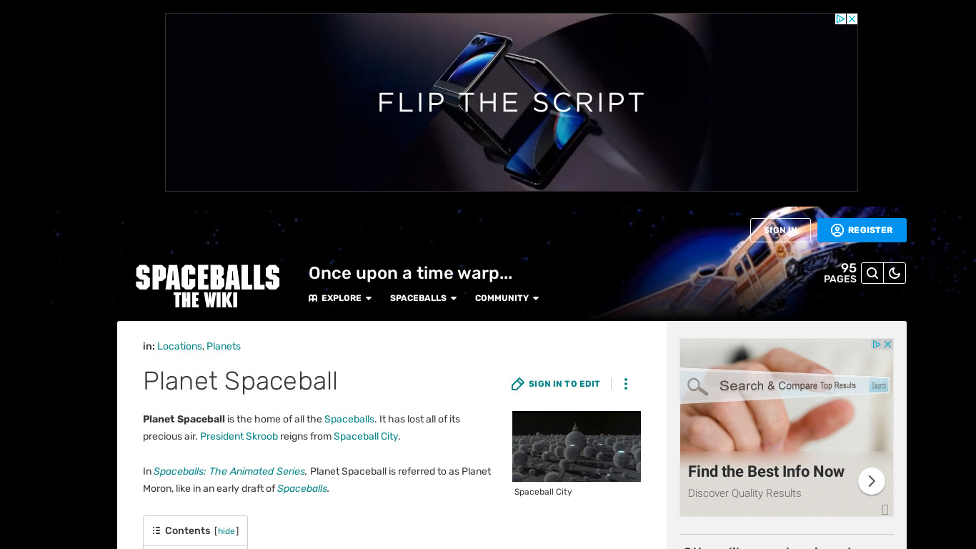 Space Ball Landing page