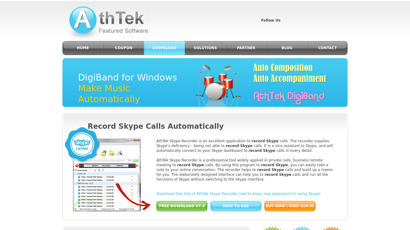 Skype Auto Recorder Landing page
