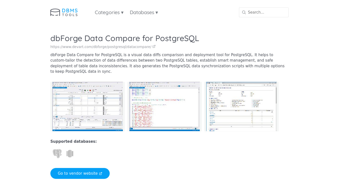 dbForge Data Compare for PostgreSQL Landing page