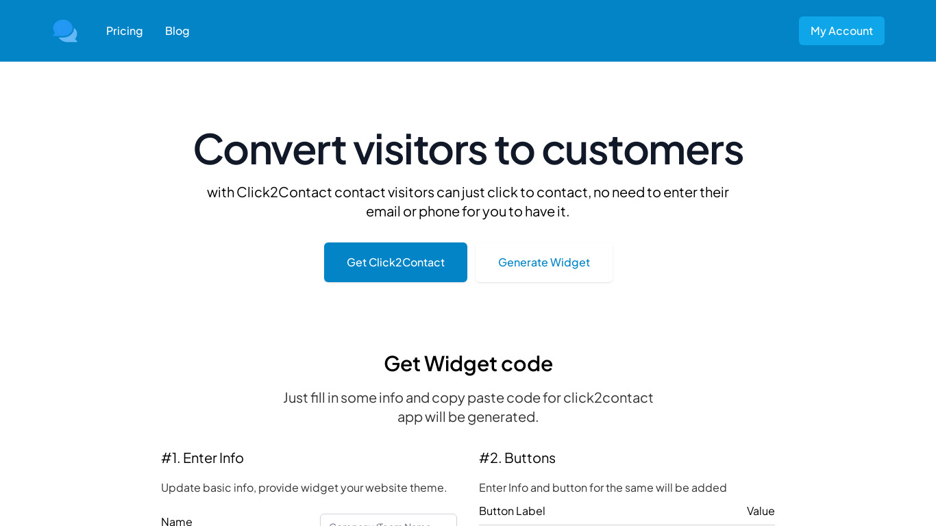 Click2Contact Landing page