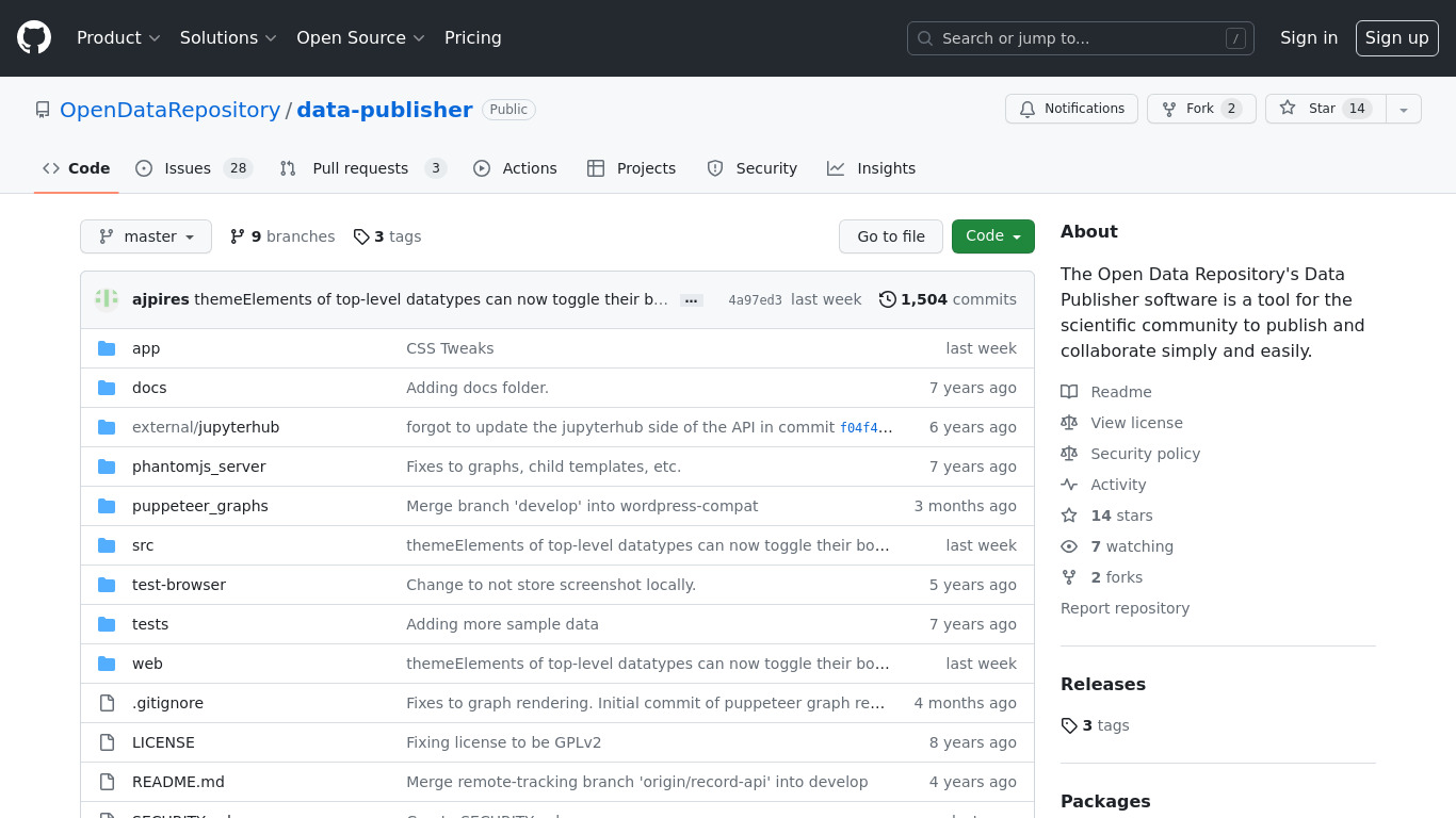 Open Data Repository Data Publisher Landing page