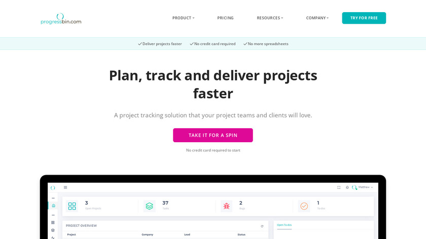 ProgressBin Landing Page