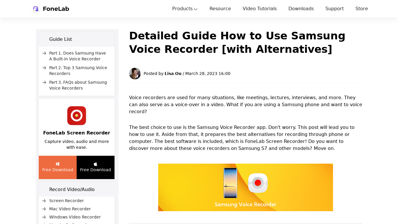 Samsung Voice Recorder Landing page